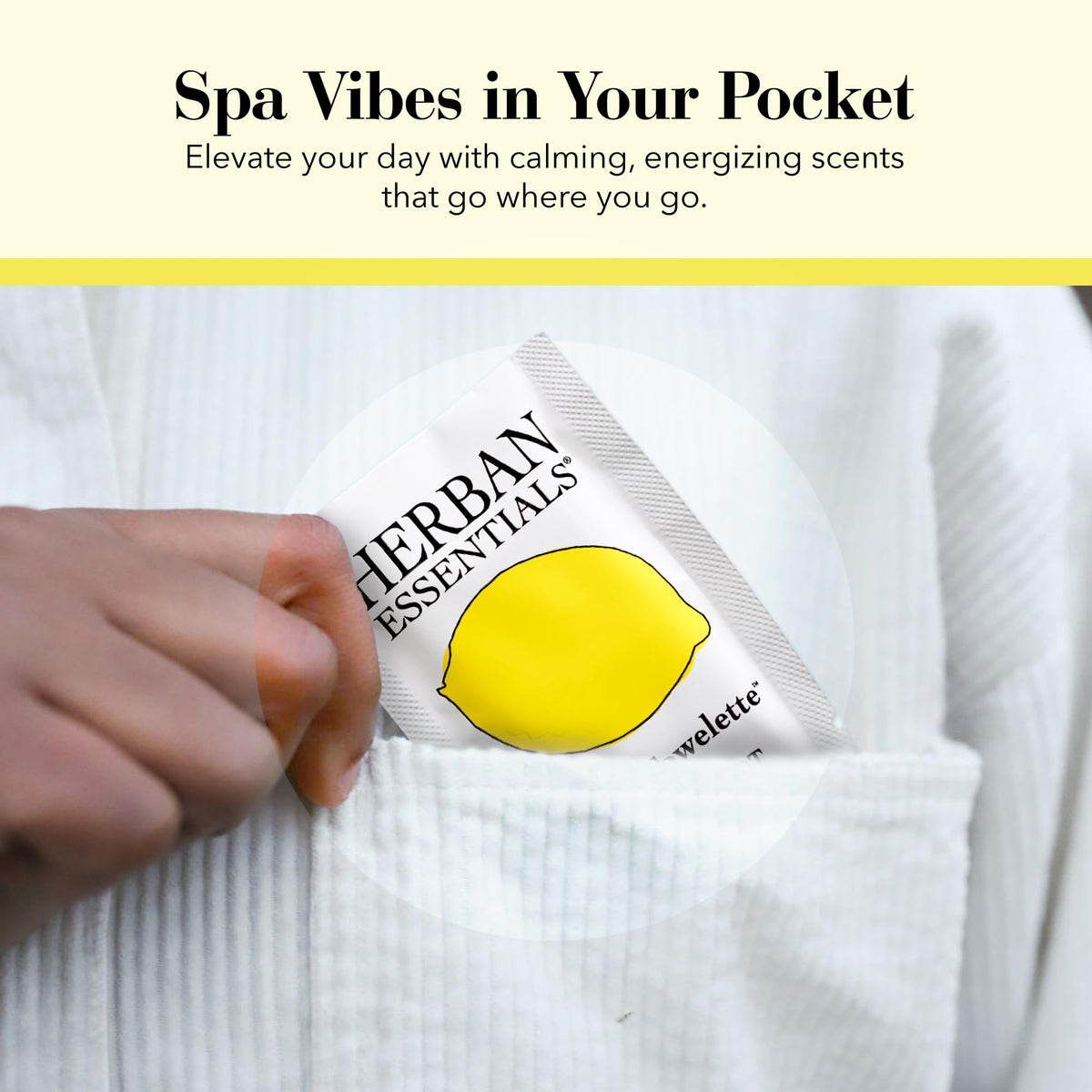 Disposable moist towelettes by Herban Essentials for quick clean