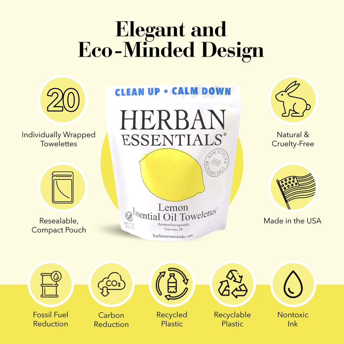Herban Essentials wipes for face and hands during travel or daily use
