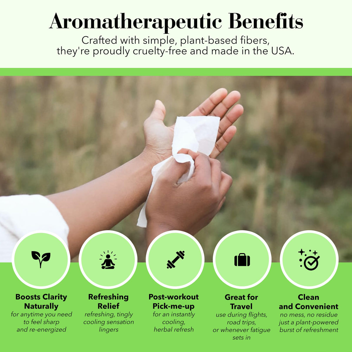Face wipe use for a refreshing cleanse with calming notes.