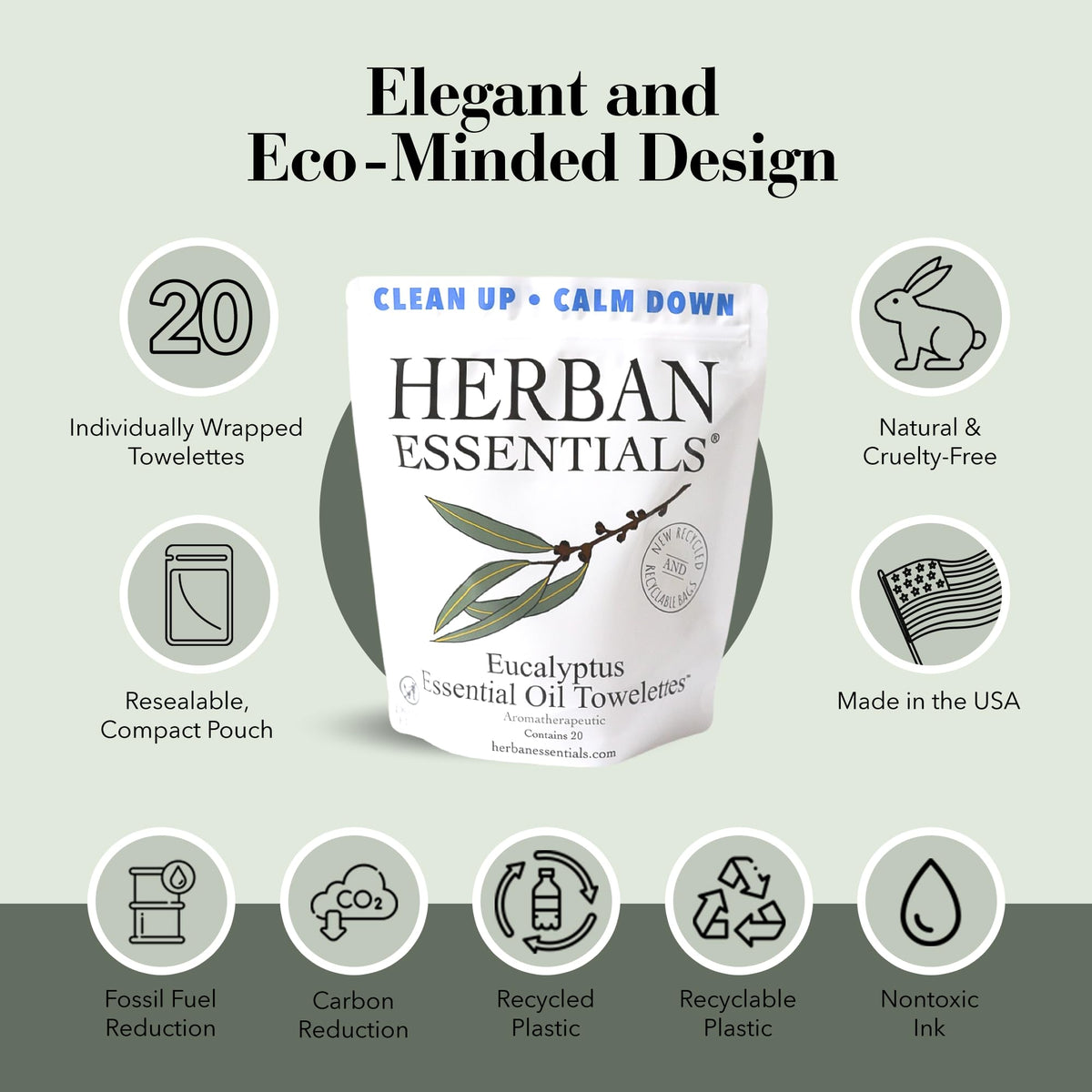 Herban Essentials multipurpose wipes suitable for hands, face, and surfaces.