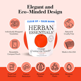 Herban Essentials orange towelettes for facial cleansing on the go.