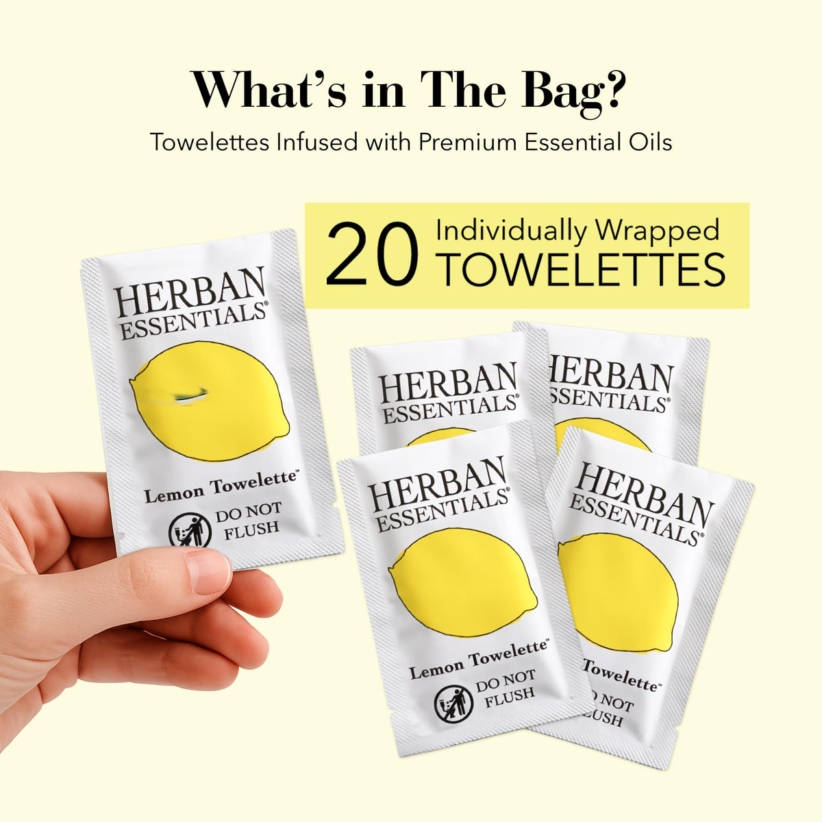 Travel-size towelettes by Herban Essentials in a resealable pouch