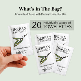 Herban Essentials travel-size towelettes in a slim pack for travel refresh.