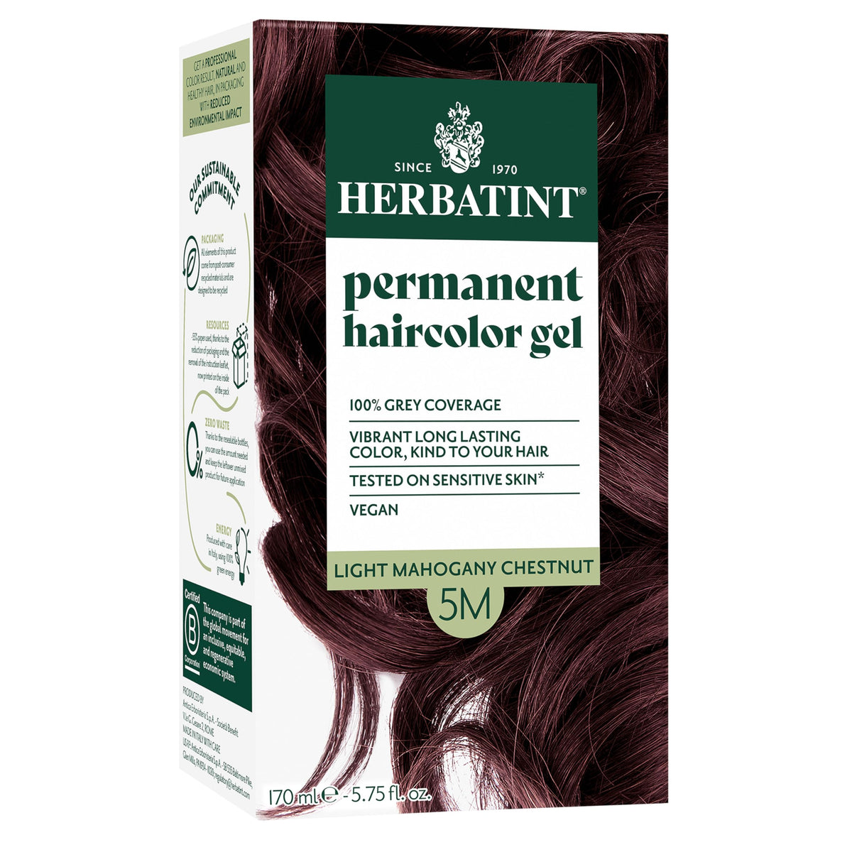 Herbatint 5M Light Mahogany Chestnut shade delivers rich color and gray coverage.
