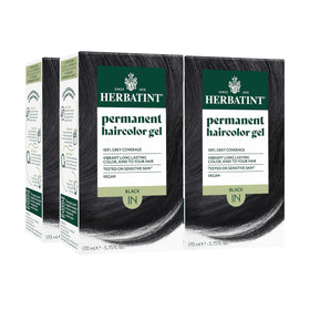 Herbatint Permanent Hair Dye 1N Black bottle showing deep, natural tone with potential gray coverage