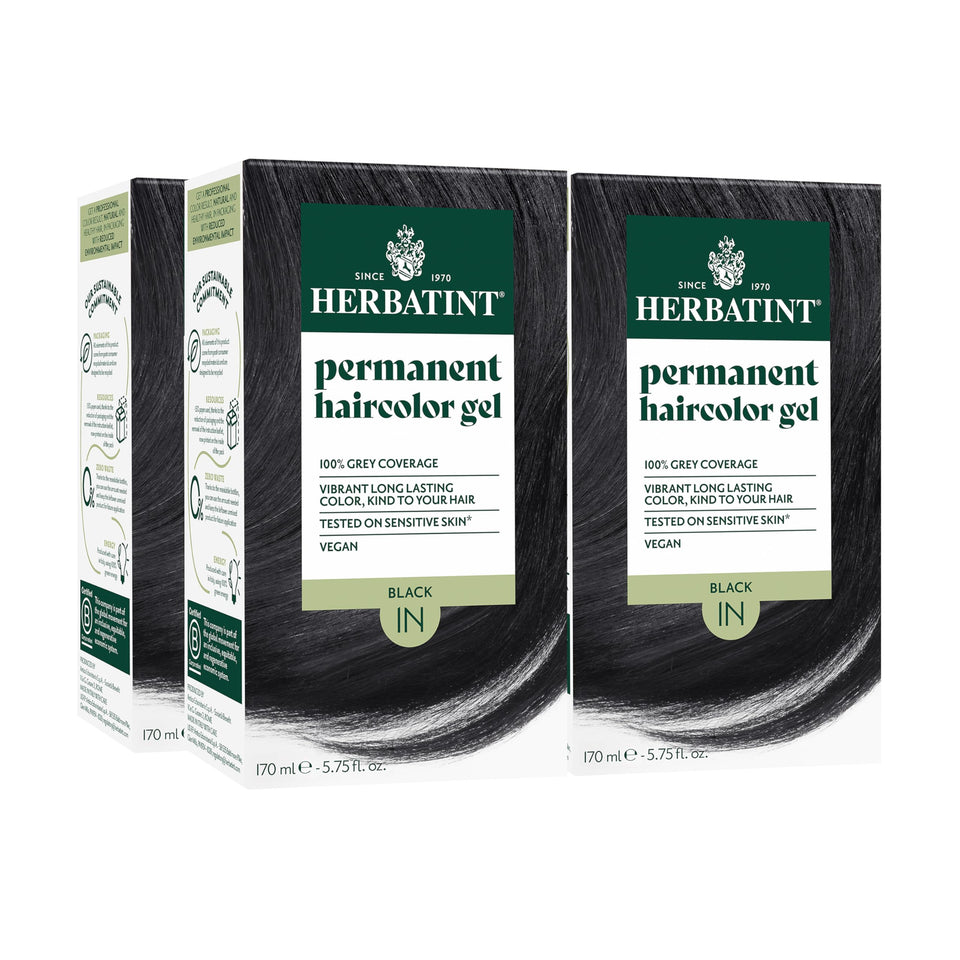 Herbatint Permanent Hair Dye 1N Black bottle showing deep, natural tone with potential gray coverage
