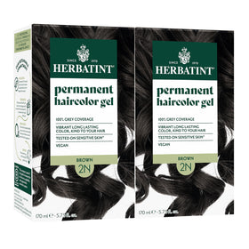 Herbatint 2N Brown bottle close-up shows ammonia-free formula for even gray coverage.