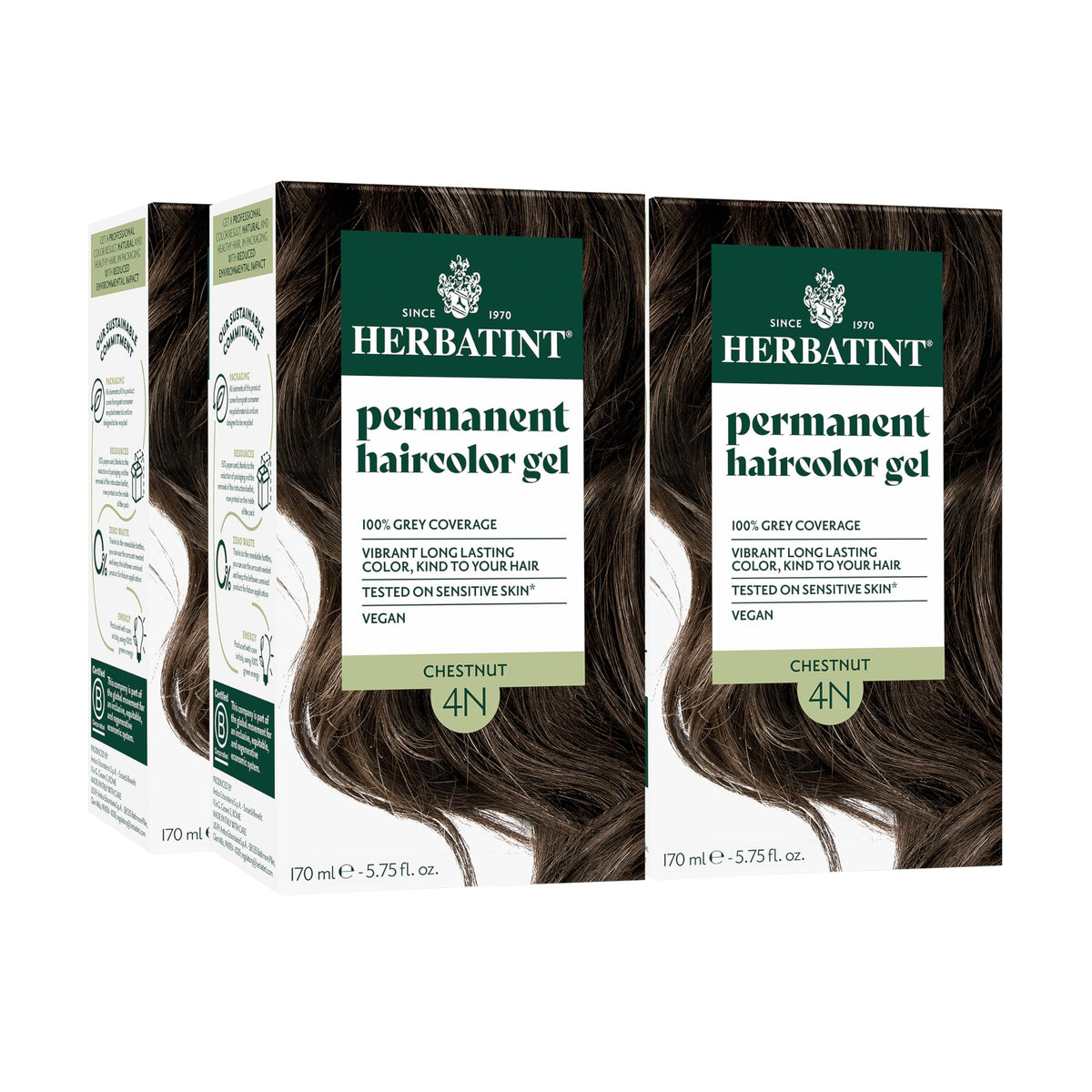 Herbatint permanent hair dye 4N Chestnut bottle showing rich color option for gray coverage