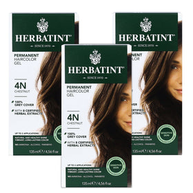 Herbatint 4N Chestnut bottle shows rich, even color for natural-looking grey coverage.