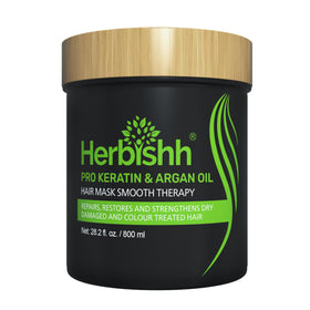Herbishh Argan Hair Mask bottle close-up showing premium conditioning for dry hair