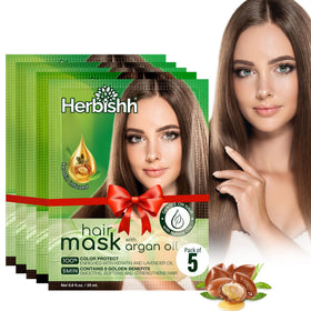 Herbishh Argan Hair Mask pack shot, travel-friendly 5x25ml for on-the-go conditioning