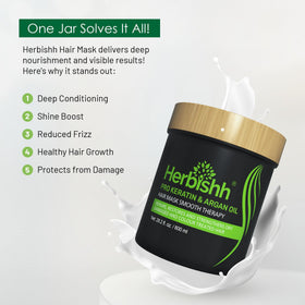 Herbishh Argan Hair Mask packaging highlights sulfate- and parabens-free formula
