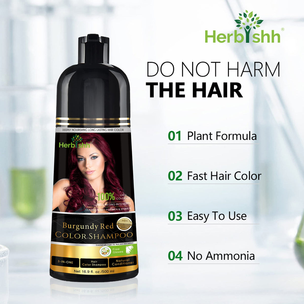 Herbishh Color Shampoo 500 ml bottle displayed for home use.