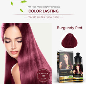 Herbishh Burgundy color shampoo after-use fresh look on hair.