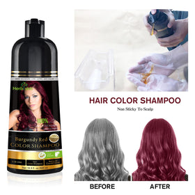 Herbishh color shampoo applying to roots for quick mid-week refresh.