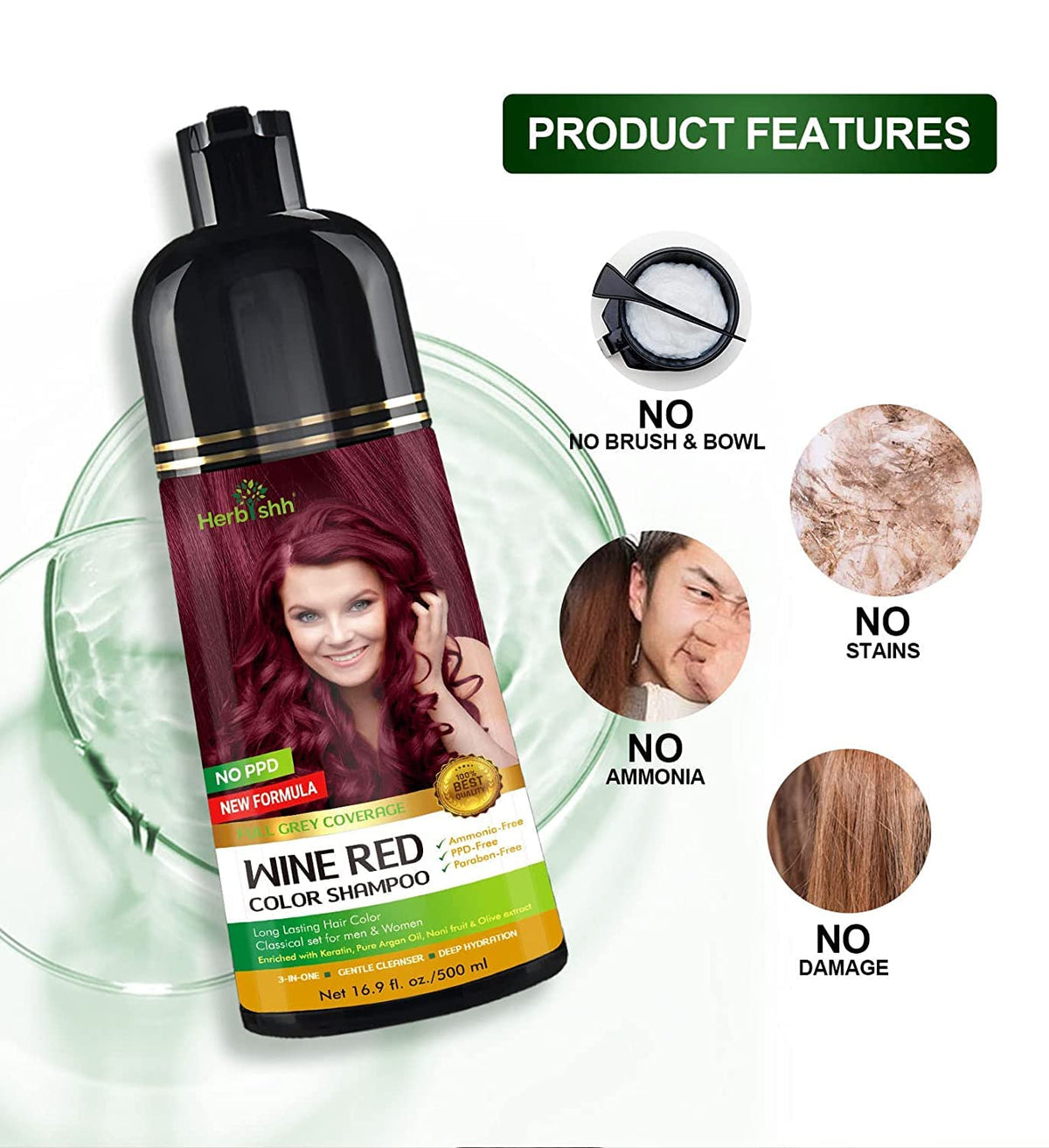 Herbishh Color Shampoo application on roots gives even tone.