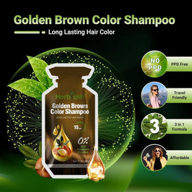 Herbishh Golden Brown Hair Dye Shampoo gray coverage application for even tone.