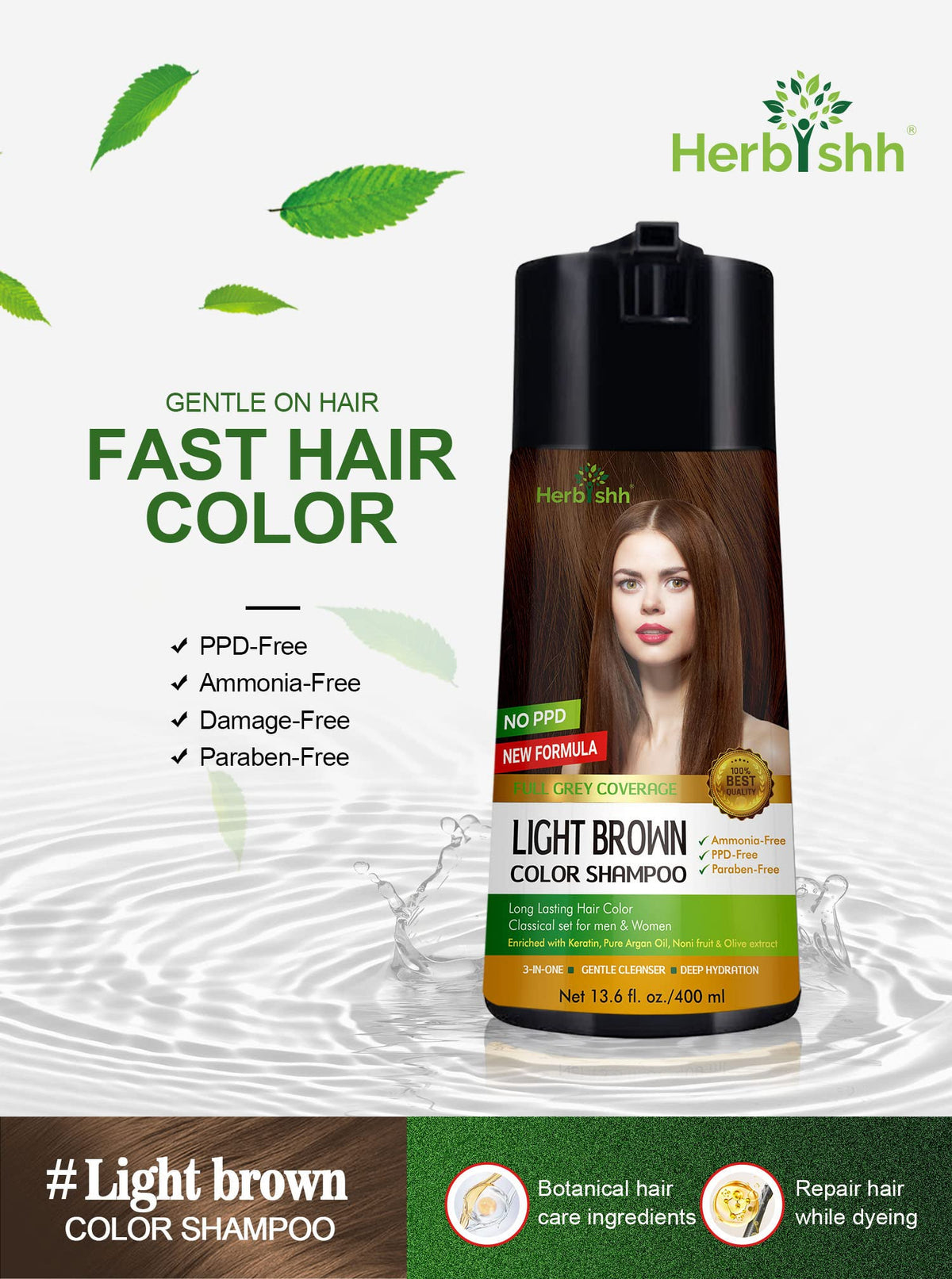 Herbishh Hair Color Shampoo with keratin delivers deep hydration for smoother strands.