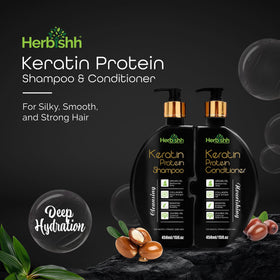 Herbishh keratin conditioner bottle provides deep nourishment and shine.