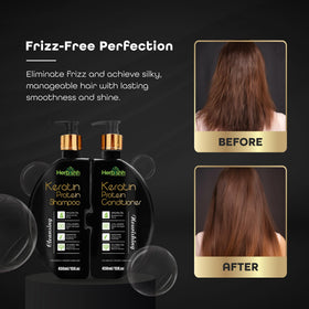 Set packaging from Herbishh keratin duo for at-home salon care.