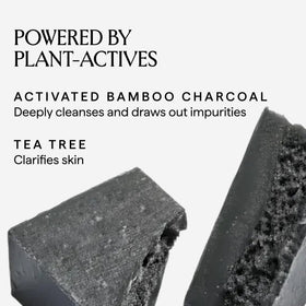HERBIVORE bamboo charcoal soap foams softly to exfoliate and balance oily skin.