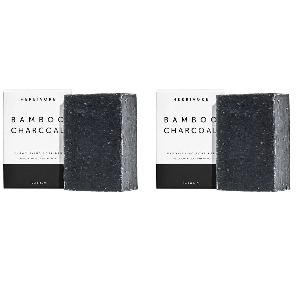 HERBIVORE Bamboo Charcoal Gentle Cleansing Bar for face and body delivers deep cleanse.