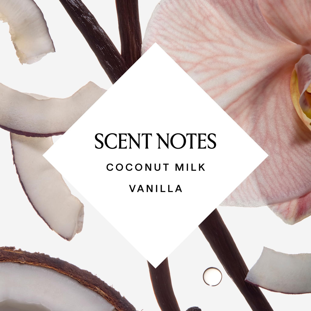 Tropical scent note hints coconut and vanilla aroma.
