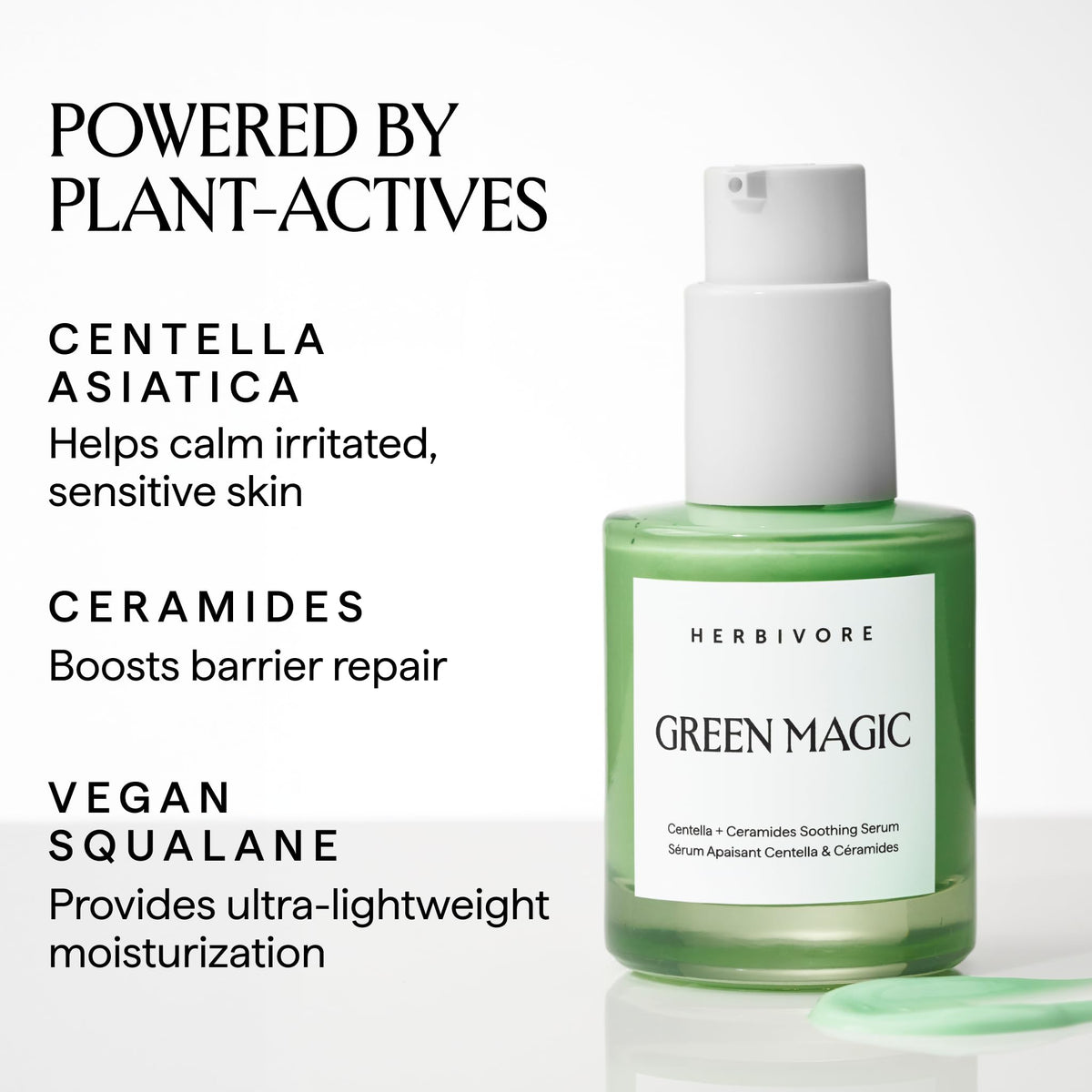 HERBIVORE Green Magic Cica Ceramides application shot suggests layering before makeup.