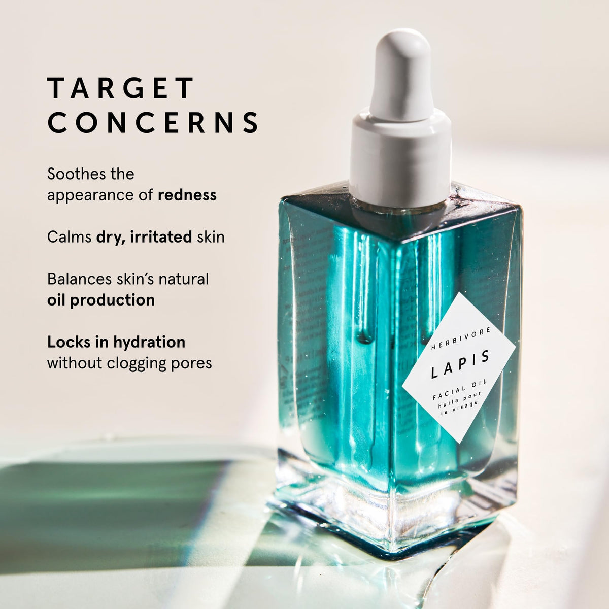HERBIVORE Lapis Facial Oil Azulene-rich formula softens irritation during daily use.