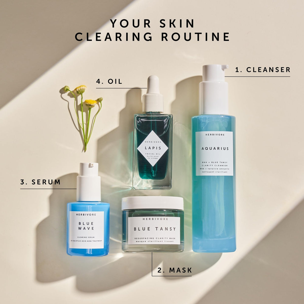 HERBIVORE Lapis Facial Oil blue-tansy drop highlights Azulene soothing redness.