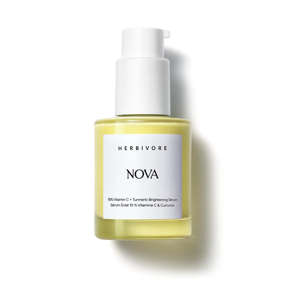 Herbivore Nova serum bottle with dropper for brightening and even skin tone