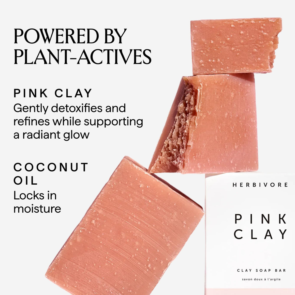 Packaging close-up of Herbivore Pink Clay Bar, showing sustainable and hand-crafted packaging.