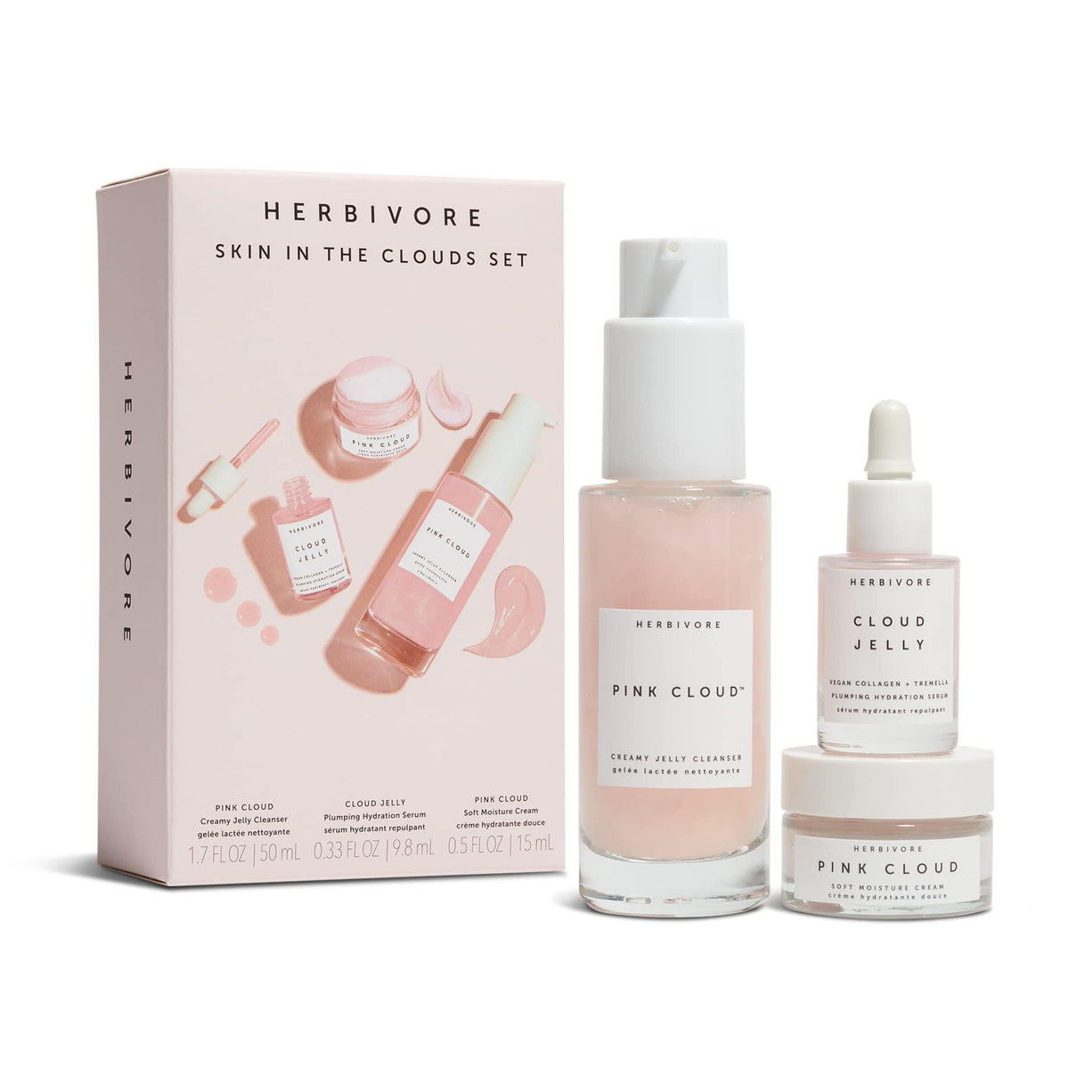 HERBIVORE Skin In The Clouds cleanser visual for gentle daily cleanse and dewy skin prep.