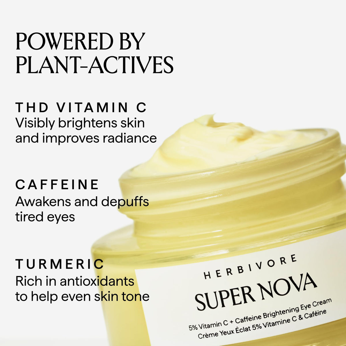 HERBIVORE Super Nova Eye Cream being applied with ring finger for gentle de-puffing.