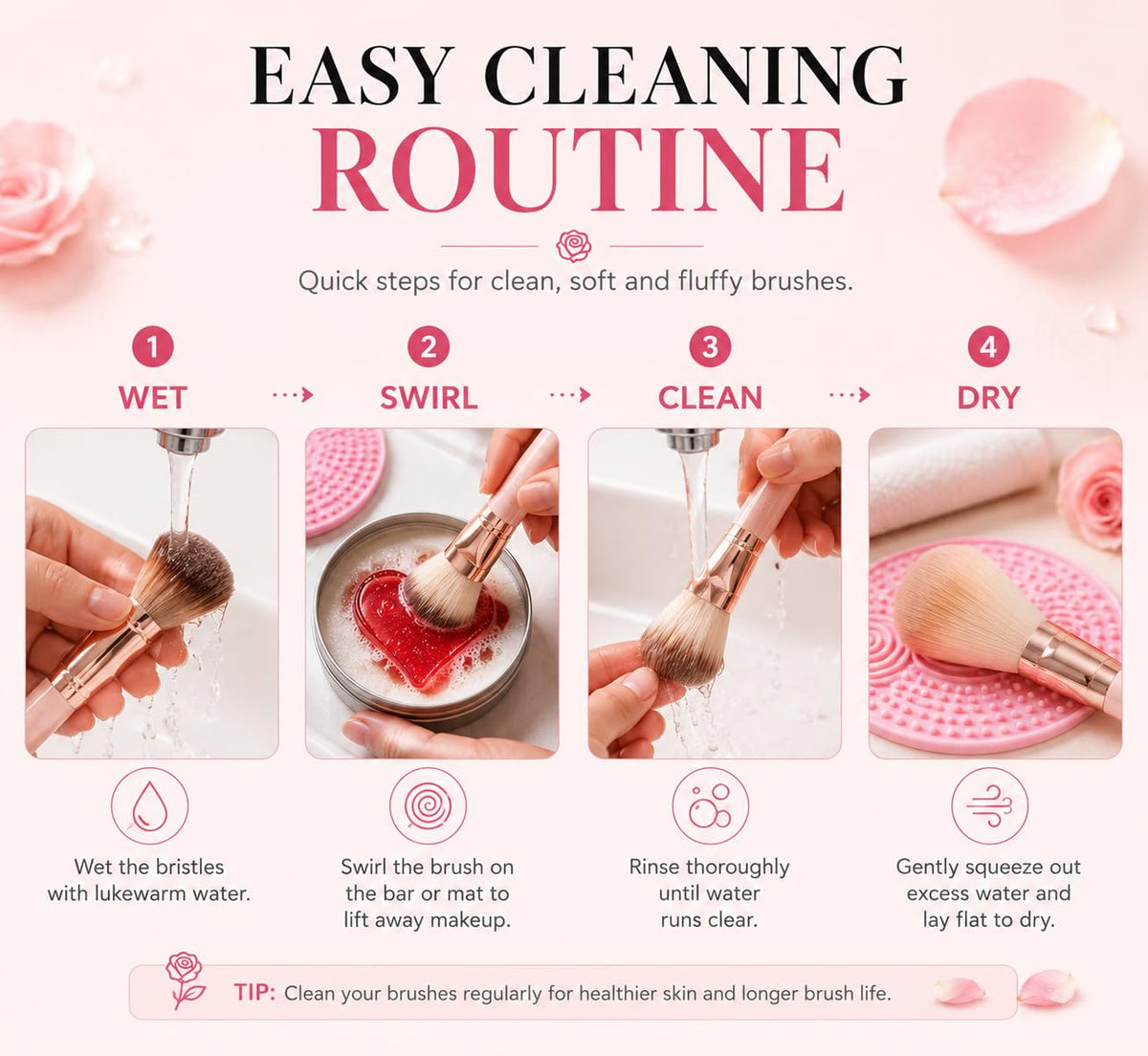 Soft brush bristles after cleaning with Herblight rose formula providing a refreshed feel.