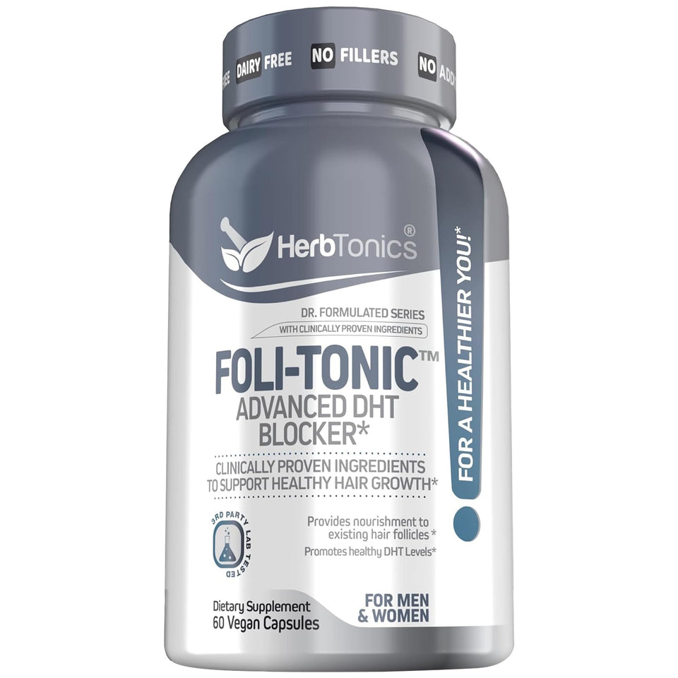 Herbtonics hair growth vitamins bottle showing daily support for fuller hair