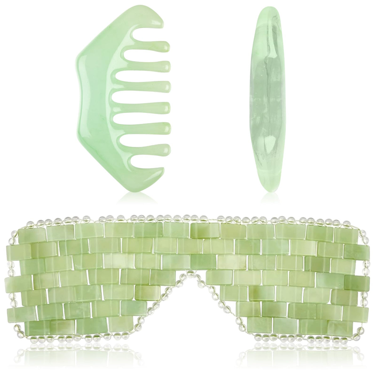 Hercicy jade eye mask in green jade close-up for cooling relaxation.
