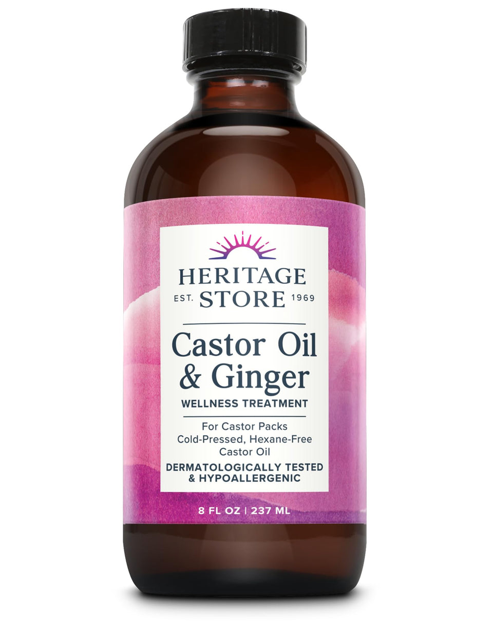 HERITAGE STORE Castor Oil & Ginger pack wrap saturating cloth for abdominal comfort.