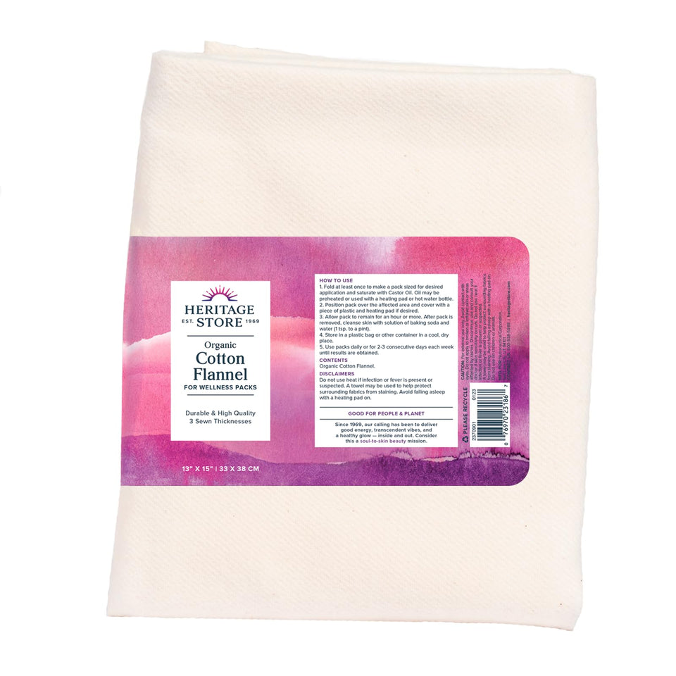 Heritage Store organic cotton flannel wrap highlights absorptive texture for castor oil packs.