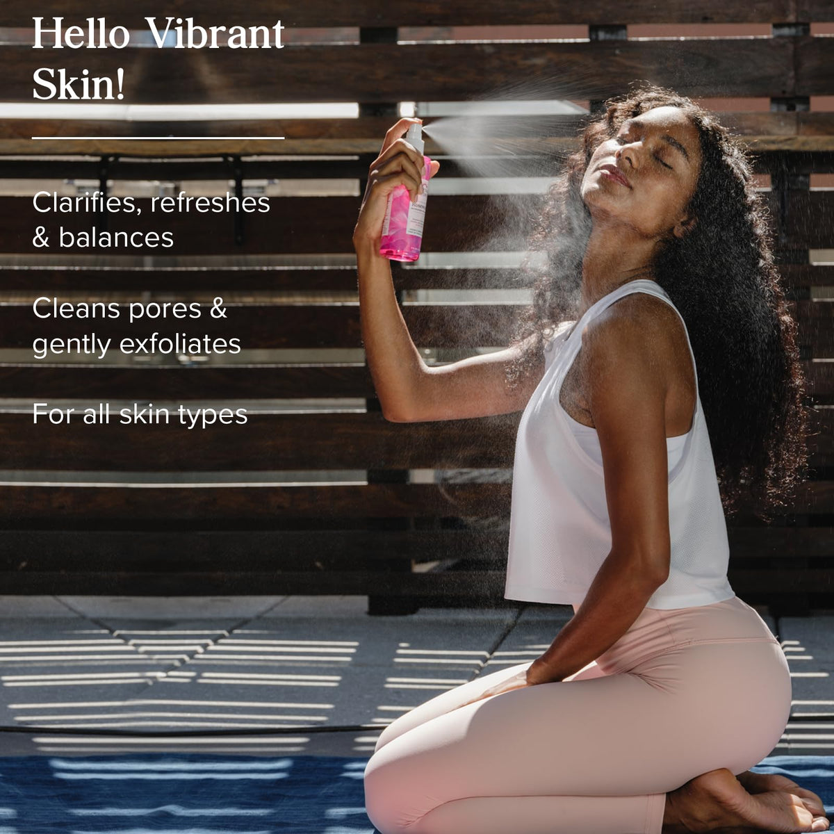 HERITAGE STORE Rosewater and Vinegar toner mist on face for refreshing clarity and shine control.