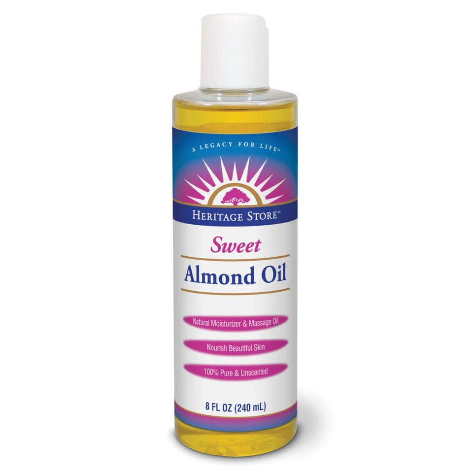 HERITAGE STORE Sweet Almond Oil unscented bottle for smooth skin and gentle massage