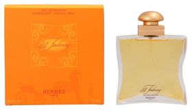 Flatlay of Hermès 24 Faubourg EDP suggesting date-night styling with timeless charm