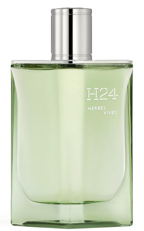 Hermès H24 Herbes Vives bottle front view, fresh herb notes for a refined daily scent.
