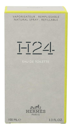 Hermès H24 recyclable packaging emphasizing eco-friendly refillable design.