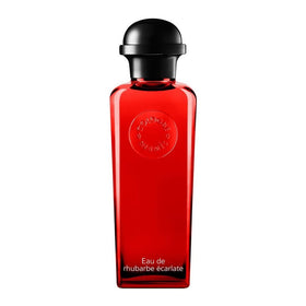 Hermès Rhubarbe Ecarlate bottle top view highlights citrus freshness for daily wear