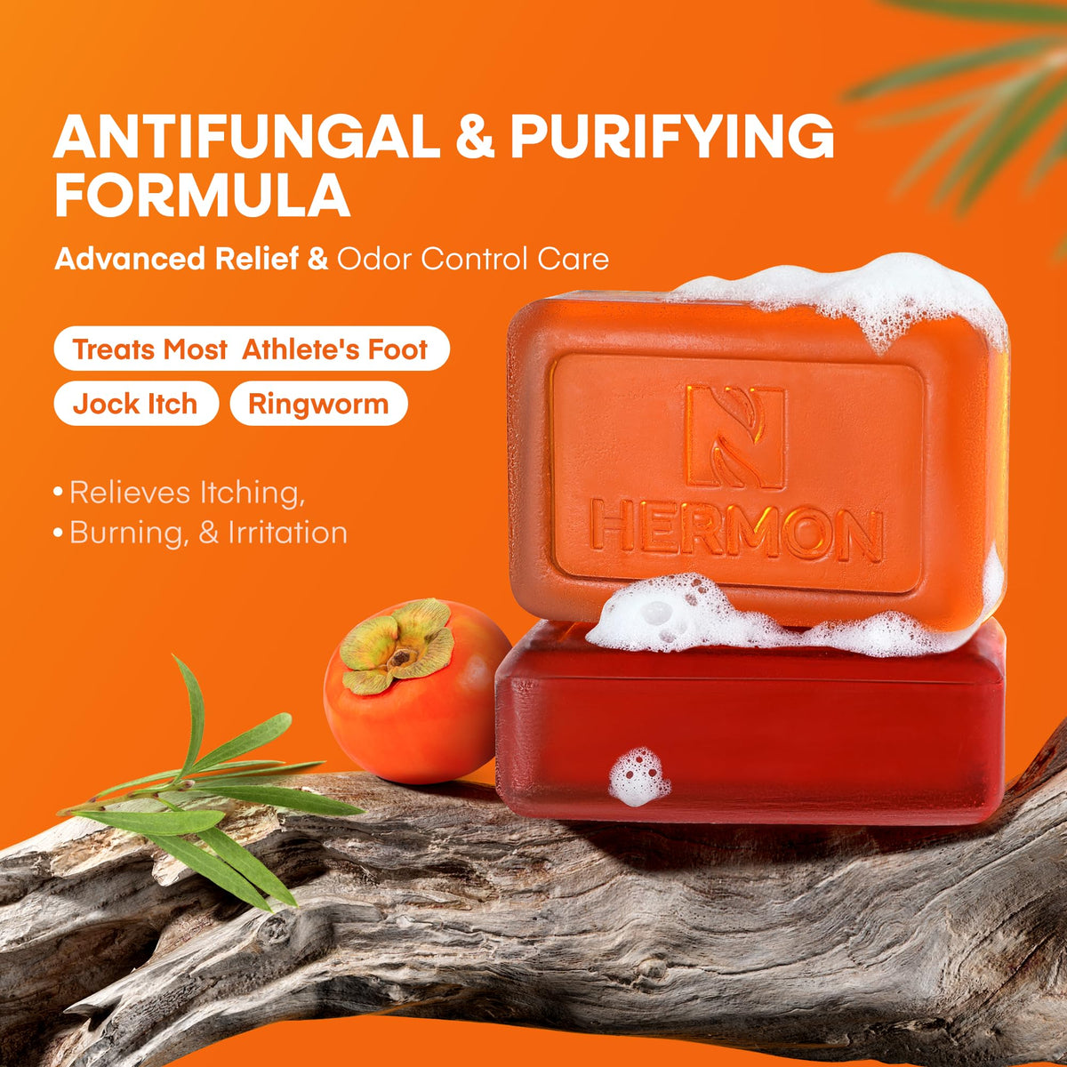 Hermon Tea Tree Oil pour highlights refreshing cleansing and natural properties.