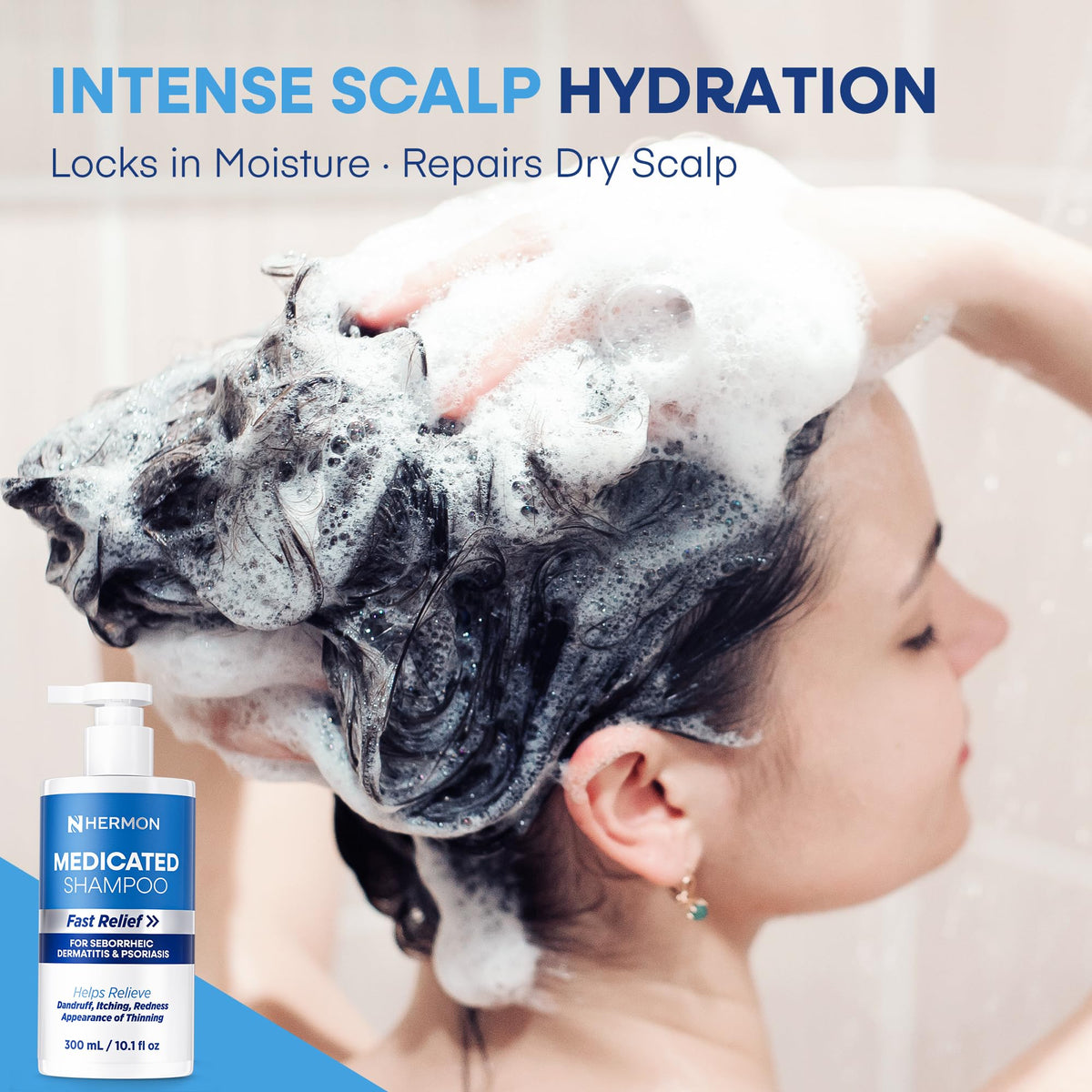 Hermon color-safe formula demonstrates sulfate-free cleansing for color-treated hair.