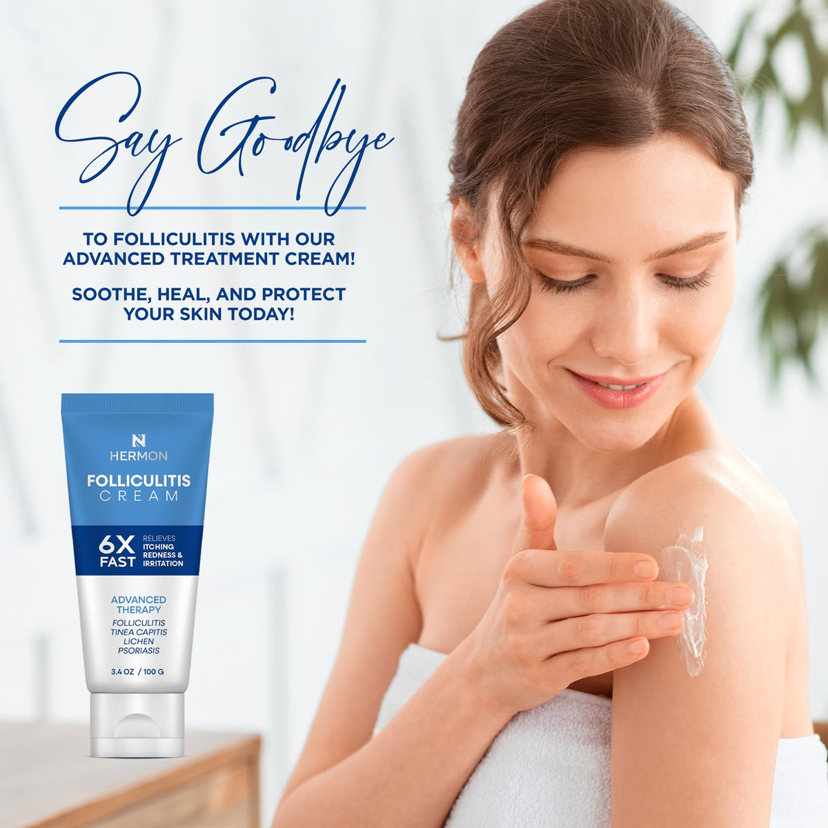 Hands applying Hermon Folliculitis Cream to the scalp with care.