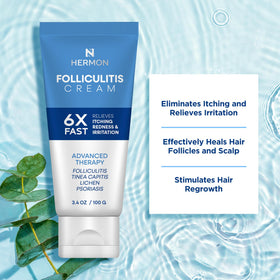 Packaging and label for Hermon Folliculitis Cream highlighting the 2-pack value.
