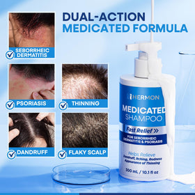 Hermon scalp application demonstrates even distribution for thorough cleansing.